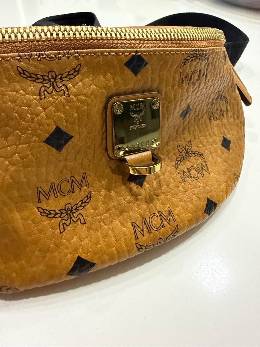 MCM Tan Visetos Logo Belt Bag with Black Strap - Picture 2 of 6